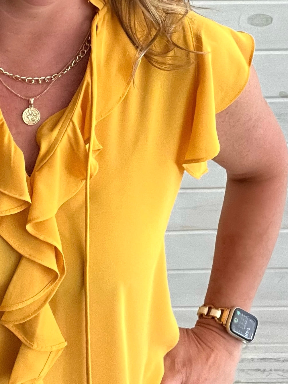 mustard ruffle top