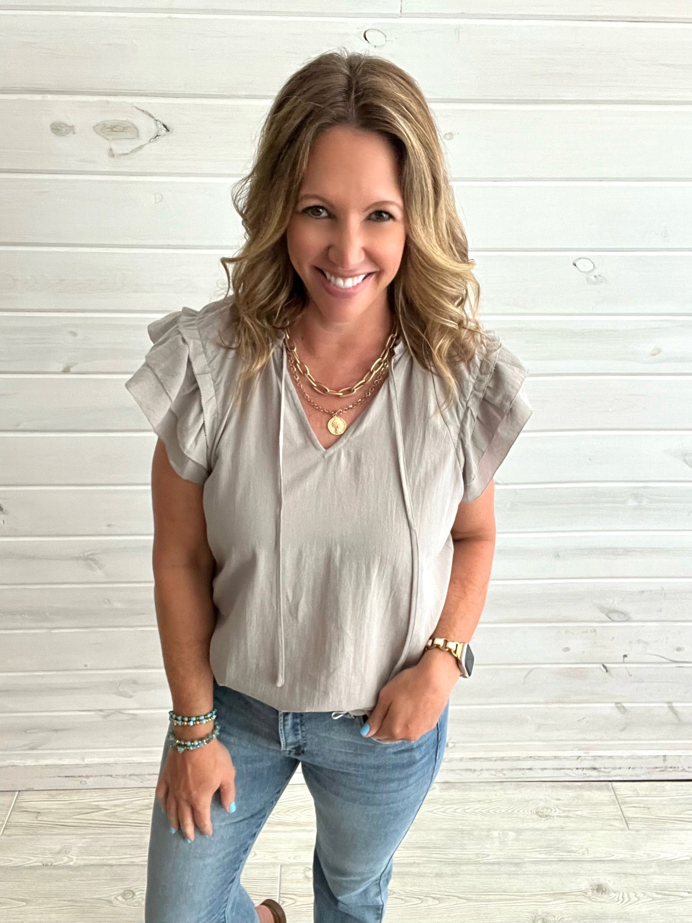 grey ruffle top