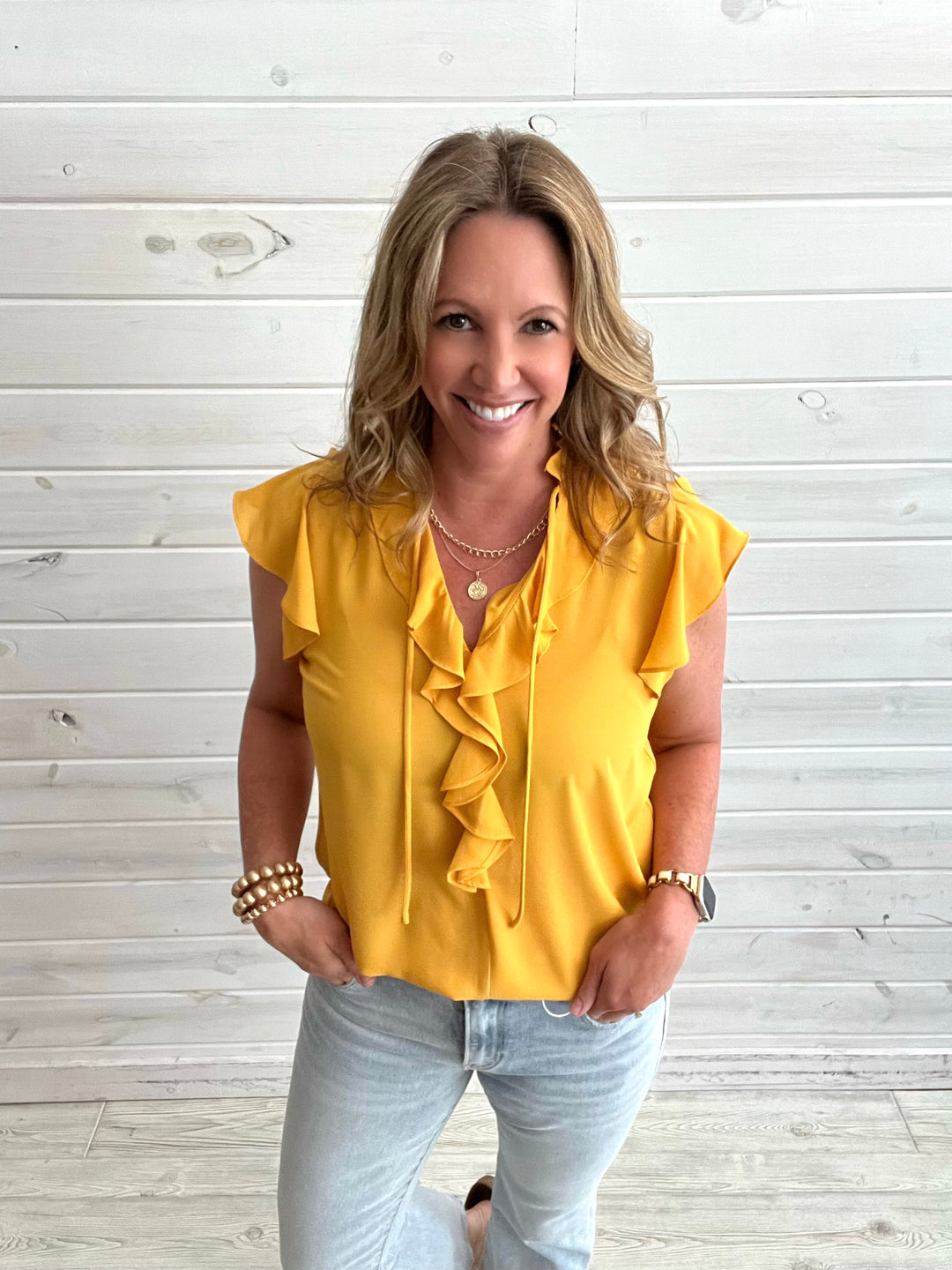 mustard ruffle top
